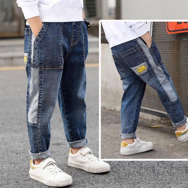 

Kids Jeans Trousers Boy Spring Denim Pants 2021 New Fashion Staight Jeans 5-13 Years Child Elastic Waist Jeans, Blue
