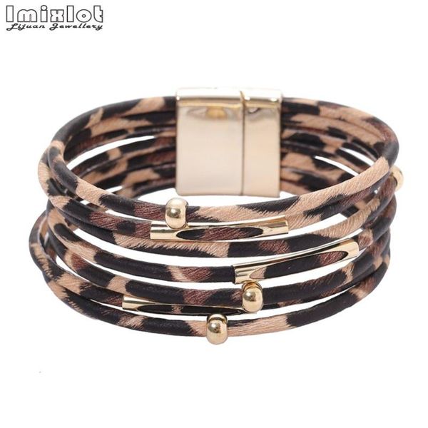 

charm bracelets imixlot fashion leopard wide magnetic leather & bangles multilayer jewelry for women men gift #0596, Golden;silver
