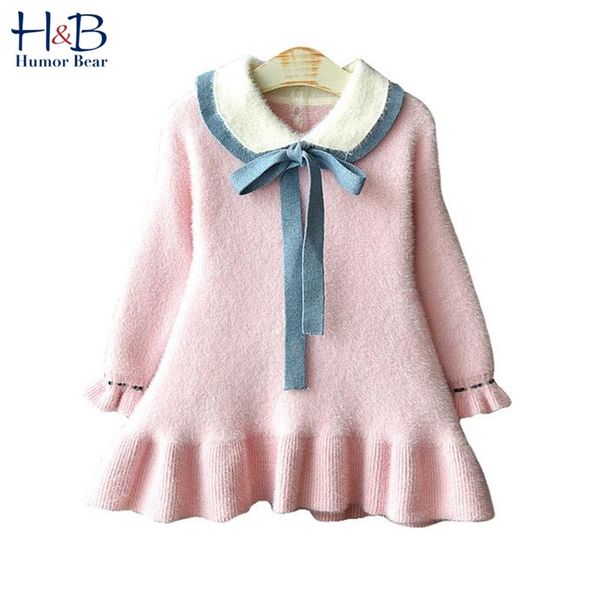 Mädchen Kleid Marke Winter Herbst Kleidung Gestrickte Puppe Kragen Lange Ärmel Prinzessin Party Kinder Kleidung 210611