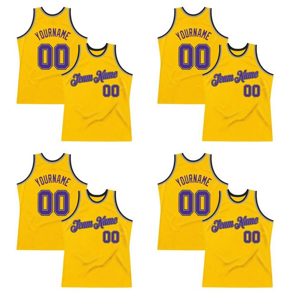 

custom gold purple-silver gray authentic throwback basketball jersey, Black