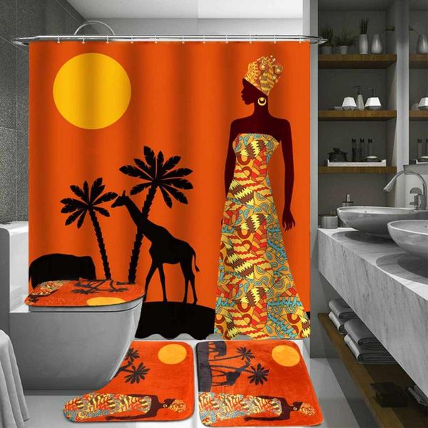 

exotic customs printing shower curtain set waterproof polyester showeing bath toilet cover mat non-slip rug home bathroom decor curtains