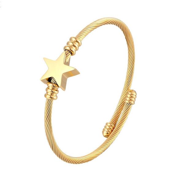 

bangle cute star shape adjustable size bracelet stainless steel twisted cable wire jewelry women love gift, Black