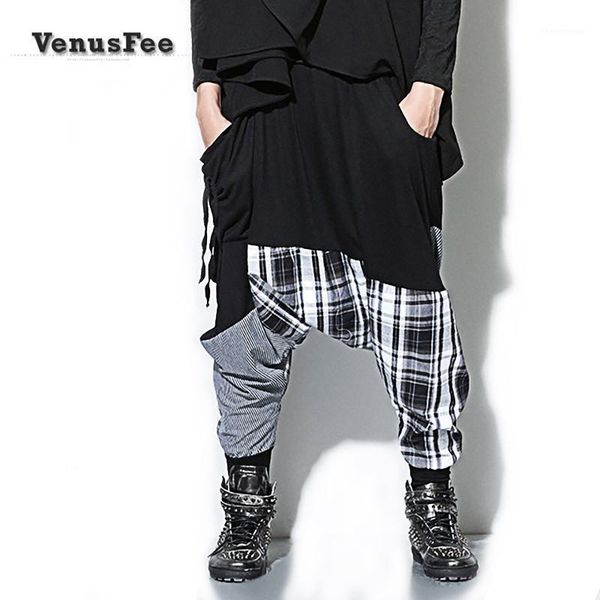 

men's clothing loose plus size harem pants patchwork casual personality trousers singer costumes, Black