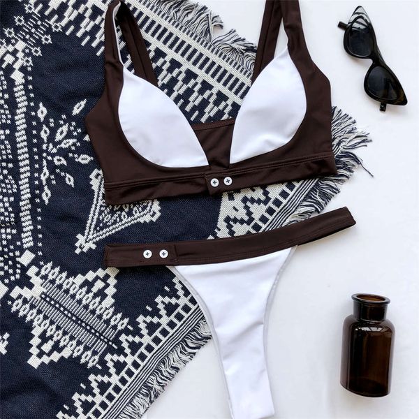 

2021 splicing padded bikini female swimsuit women swimwear two-pieces bikini set thong bather bathing suit swim lady k2848