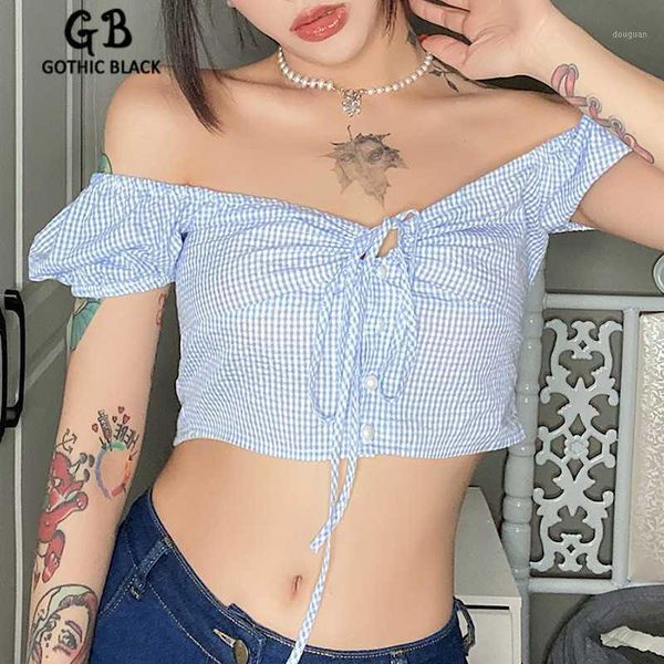 

women's t-shirt gothblack fashion v neck short sleeve tshirt women slim bandage hollow out plaid printed crop summer mall street casual, White