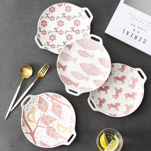 

dishes & plates japanese style embossed glaze two-eared disc home commercial ceramic dish plate to take practical tableware