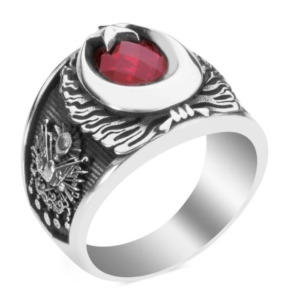 

cluster rings red zircon crescent star style ring three moon wolf motif ottoman arms 925 sterling silver, Golden;silver