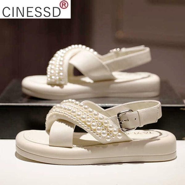 

sandals 2021 summer women's platform comfortable fashion vintage buckle pearl beach open toe female casual rome, Black