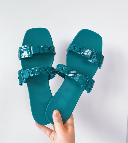 

official website 70% off outlet women's jelly slippers summer new double chain flip-flops beach shoes casual flat waterproof sandals, Black