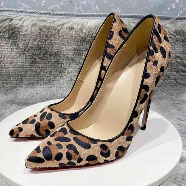 

brand designer luxury women dress shoes red bottoms high heels plus size eur34 to 45 pointed toes party stiletto heel pumps leopard print, Black