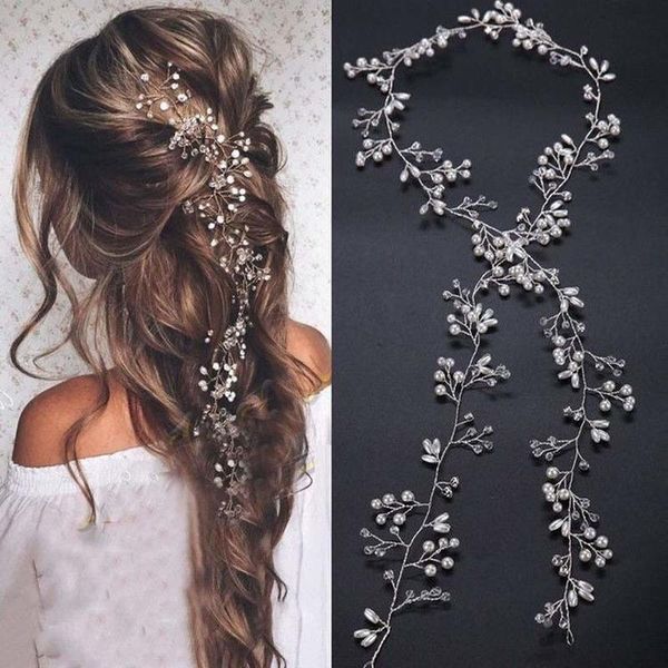 

bridal rose gold and gold silver extra long pearl crystal beads bridal vine wedding headdress bridal hair
