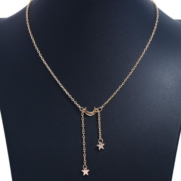 

chokers adjustable moon stars pendant necklace sweater chain fashion jewelry accessory for women gifts, Golden;silver