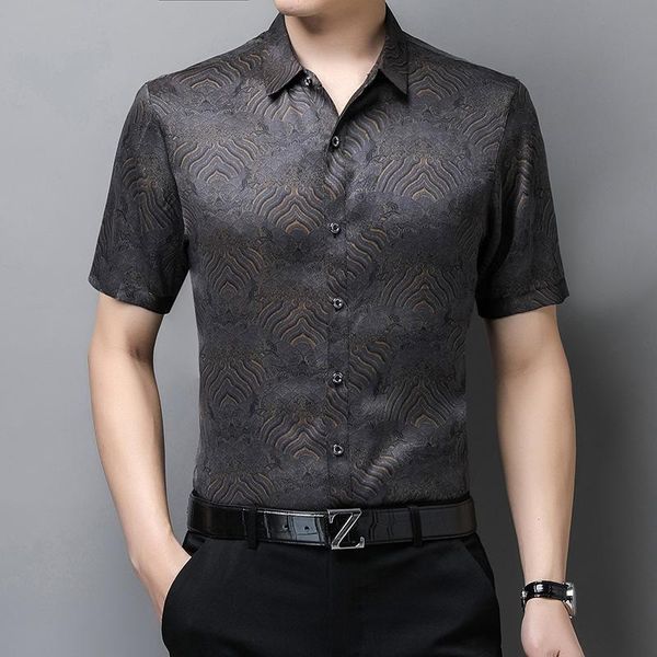 

men's casual shirts hengyuanxiang 2021 summer mulberry silk shirt ice middle aged non iron short sleeve thin, White;black