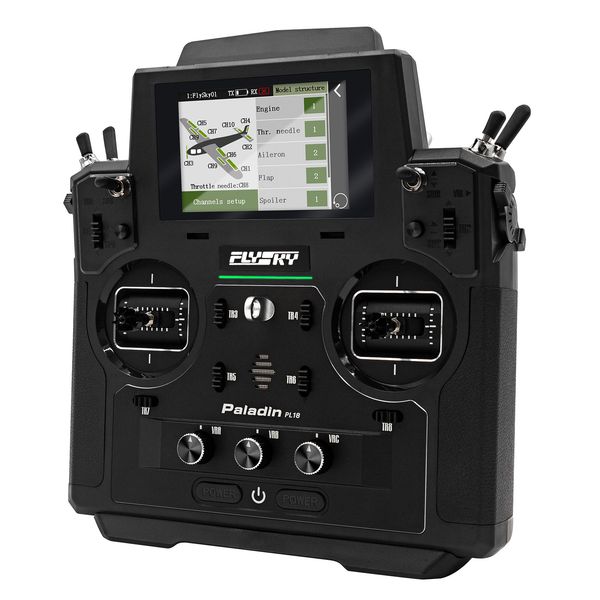 

flysky paladin pl18 2.4g 18ch radio transmitter with fs-ftr10 ftr16s receiver hvga touching screen for rc fpv drone helicopter