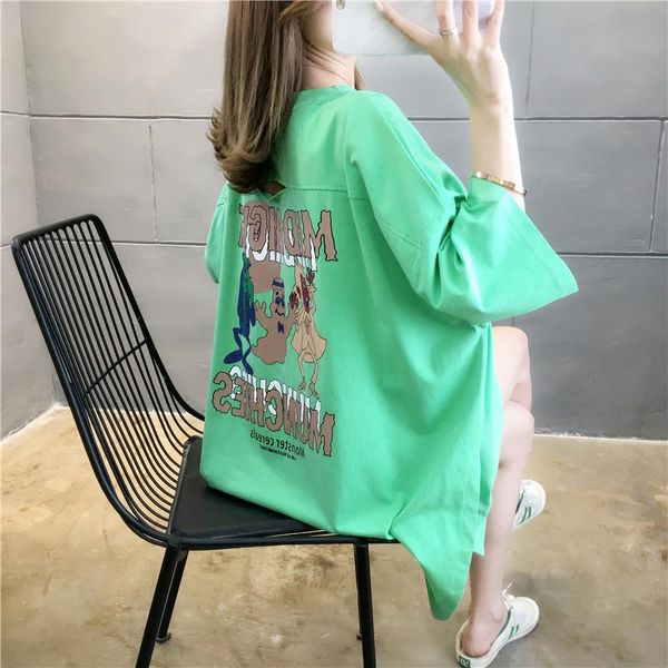 

summer t-shirt broken short-sleeved cute cartoon printed cotton round neck loose fashion women women's, White