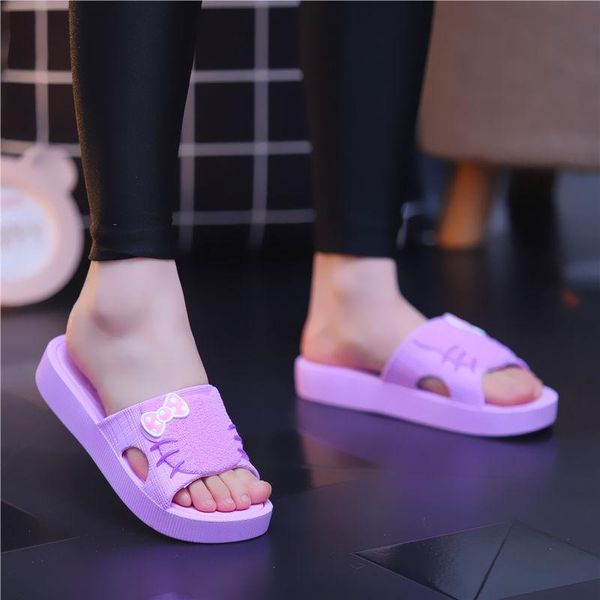 

women shoes cartoon cat summer slippers for home ladies slides sandals flip flops tx218, Black