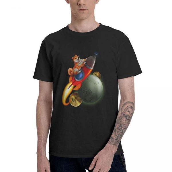 

men's t-shirts dogecoin rocket ship graphic tee basic short sleeve t-shirt funny, White;black