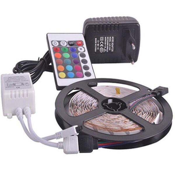 

strips rgb led strip 5m 60leds/m flexible light 2835 smd dc12v 2a power adapter ir remote controller holiday decor lamps