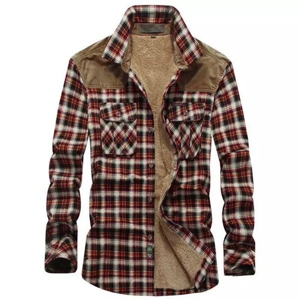 

men's casual shirts fall/winter thicken shirt plaid fashion long-sleeved single-breasted loose brown technical male basic wear, White;black