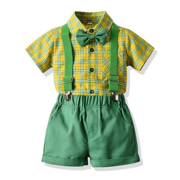

children's clothing summer candy color short sleeve shirt with suspenders boys' suit baby set, Blue