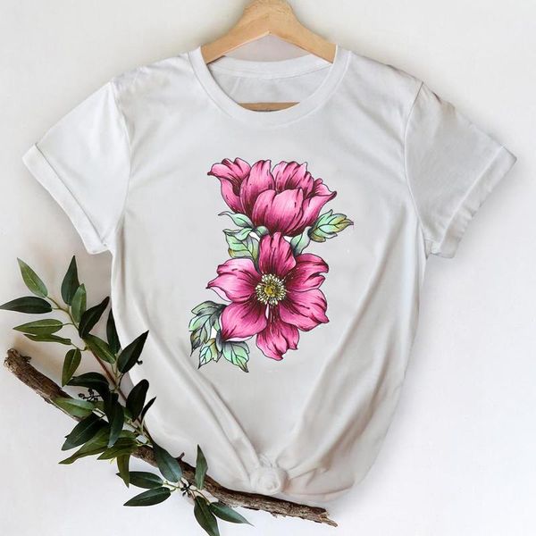 

t-shirts women 2021 flower short sleeve clothing 90s trend clothes printing graphic tshirt lady print female tee t-shirt women's, White
