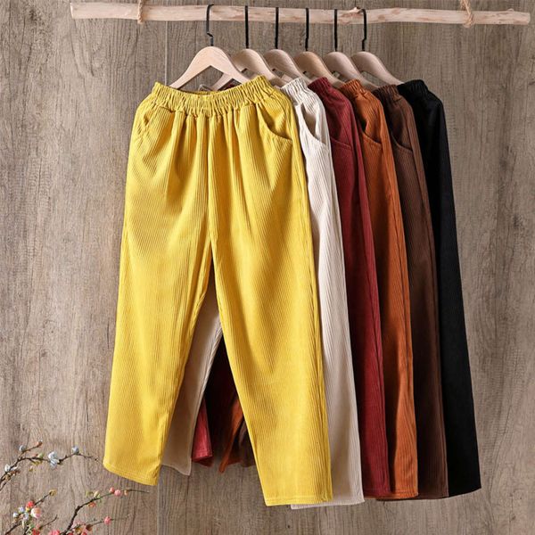 

designer 21ss autumn and winter corduroy high waist loose leggings casual pants women's radish harlan nine point, Black;white