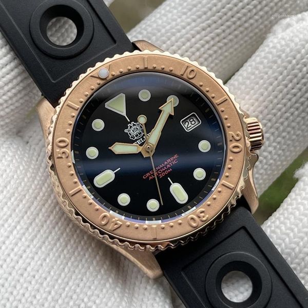 

bronze diver watch for men,mens automatic watches 200m waterproof mechanical wristwatch c3 luminous ceramic bezel nh35 wristwatches, Slivery;brown