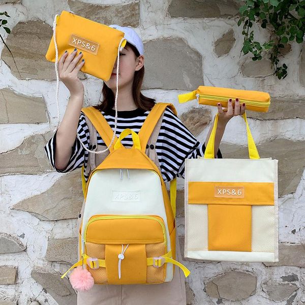 

school bags 4 pcs set backpack simple women nylon waterproof teenager girls student schoolbag ladies backpacks