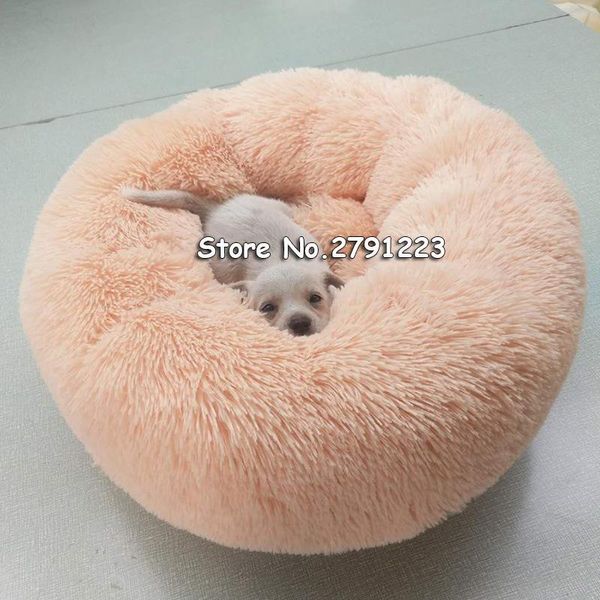 

round plush cat bed house soft long pet dog for small dogs cats nest winter warm sleeping puppy mat kennels & pens