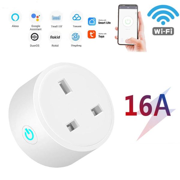 

smart power plugs uk plug 16a wifi home adapter mobile phone timer switch countdown voice remote control with alexa google tuya