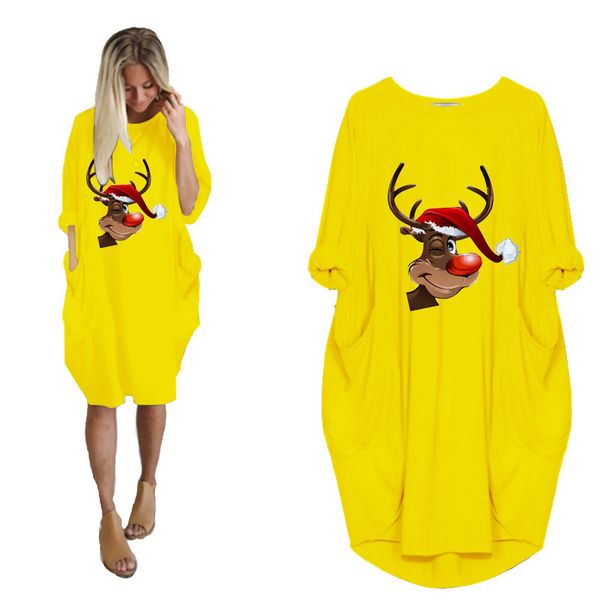 

Christmas Women'S Casual Loose Pocket Long Sleeve Xl Print Dress, Black