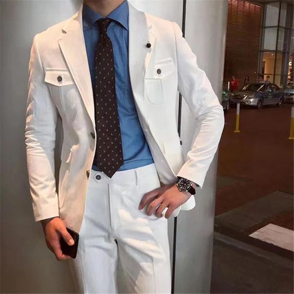 

men's suits & blazers white tooling for men 2 pieces slim fit wedding groom tuxedo notched lapel costume homme man blazer set jacket+pa, White;black