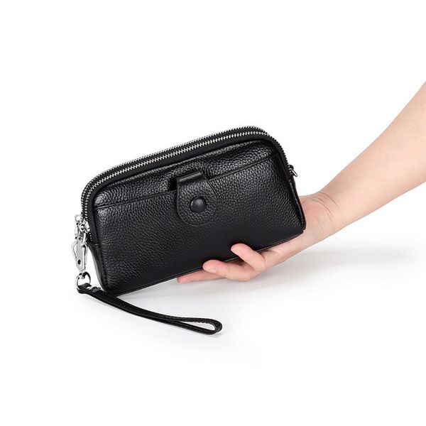 

women short organizer wallet solid color hasp mini wallets womens bags wholesale credit card genuine leather black/red/grey q52x40, Red;black