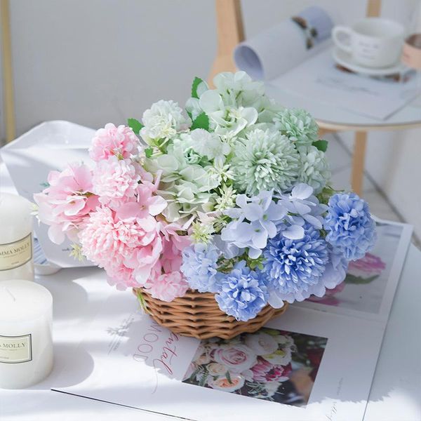 

artificial flowers carnation hydrangea hybrid bouquet for home garden christmas wedding decoration silk fake flower decorative & wreaths