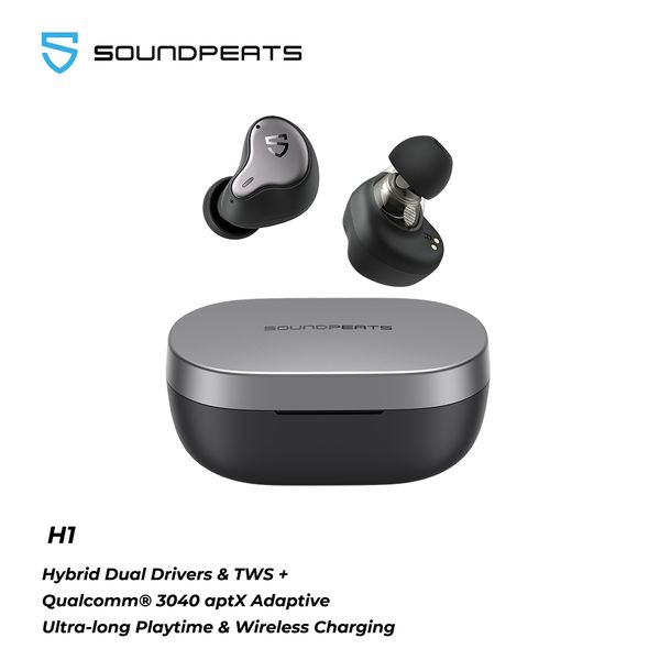 

soundpeats h1 hybrid dual-driver tws earphone bluetooth 5.2 apt-x qcc3040 hifi sound wireless charging earbuds 40hrs playtime