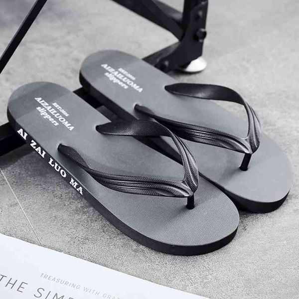 

slippers man 2021 open-toed flip-flops couple beach shoes summer outdoor soft non-slip men flat letter fashion no6l, Black