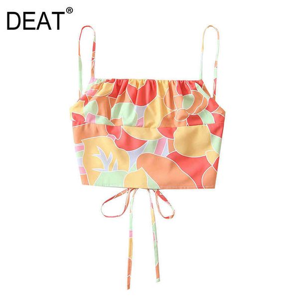 

[deat] summer fashion sleeveless sling drawstring backless printing temperament women tank 13q434 210527, White