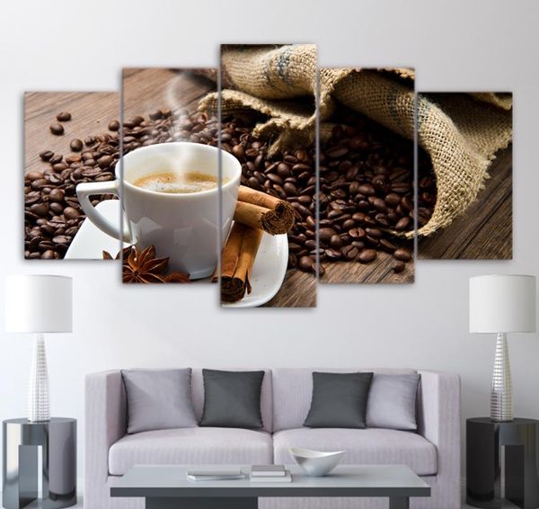 

5 pieces abstract brown coffee beans poster print canvas painting decoration home wall pictures for kitchen no frame