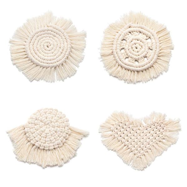 

types northern europe macrame cup pad bohemia style handwoven solid color mat home decoration mats & pads