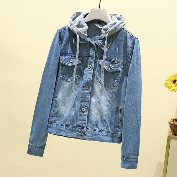 

women's jackets vintage denim jacket women autumn coat ripped hooded outerwear coats windbreaker basic boyfriend female jeans plus size, Black;brown