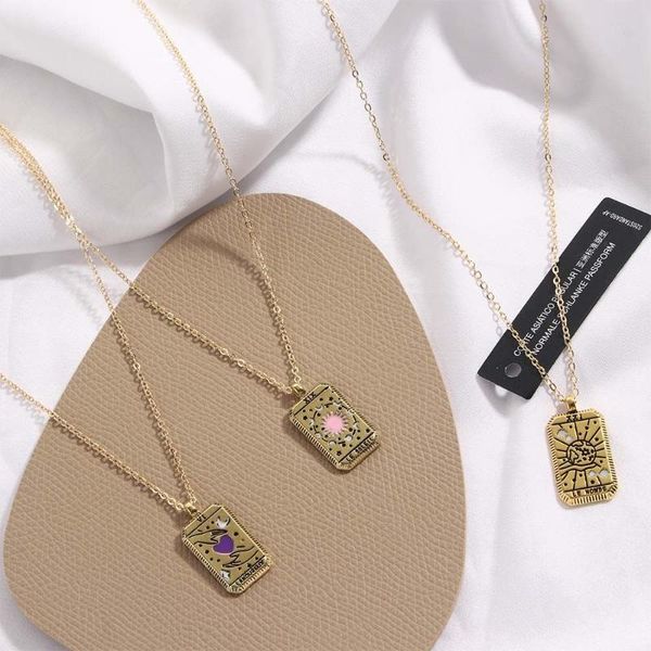 

pendant necklaces square amulet tarot cards necklace of vintage neck jewelry for female chain world queen moon sun love choker gifts, Silver