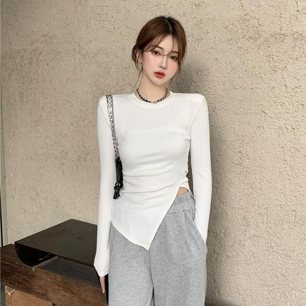 

women's sweaters gentle wind black knitted long-sleeved sweater undershirt autumn 2021 irregular fork inside the, White;black