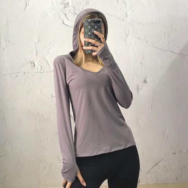 

yoga outfits clothes women's hooded sweater running quick dry long-sleeved slim slimming elastic v-neck fitness clothing autumn, White;red