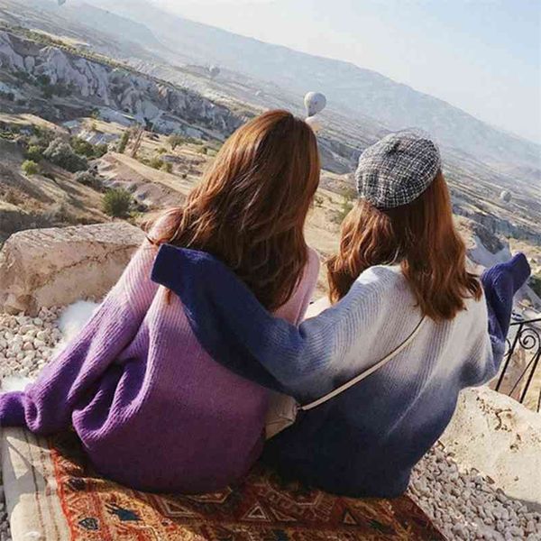 

women sweaters autumn winter pullover basic section long sleeve color stitching loose knitted sweater casual 210517, White;black