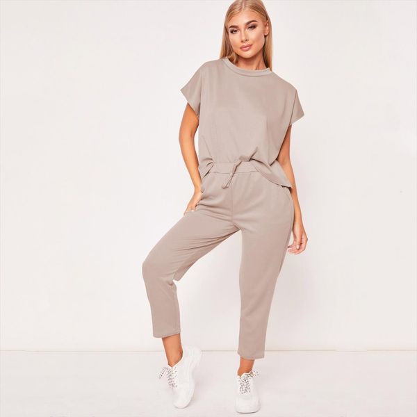 

two piece suit summer women tracksuits short sleeve pants solid casual tracksuit female sportswear 2 pcs plus size, Gray