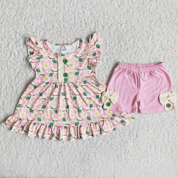 

kids designer clothes girls set short sleeve shorts boutique summer baby girl clothing fashion bow design children floral tunic outfits 2pcs, White