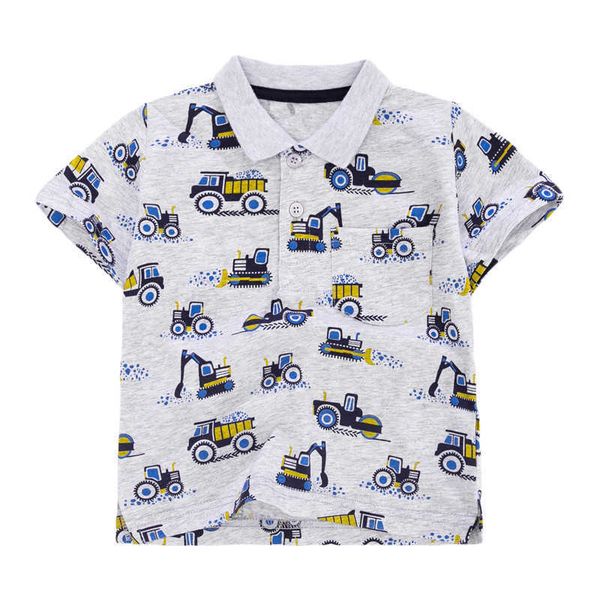 

jumping meters children's cartoon polo shirts short sleeve excavators print clothes cotton breathable kids fashion 210529, Blue