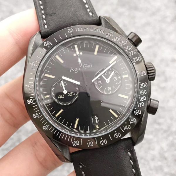 

wristwatches men sport watch speed japanese quartz stainless steel chronograph sapphire black leather ceramic bezel limited, Slivery;brown
