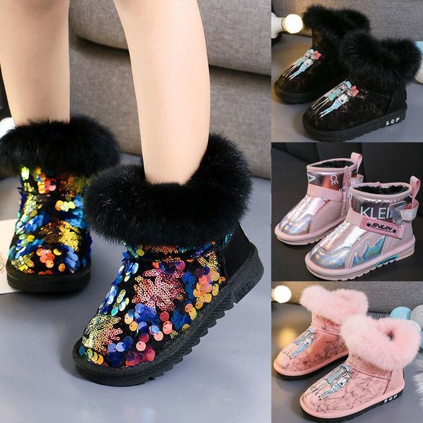 

boots children warm girls winter snow running shoes sport kids sneakers toddler girl, Black;grey