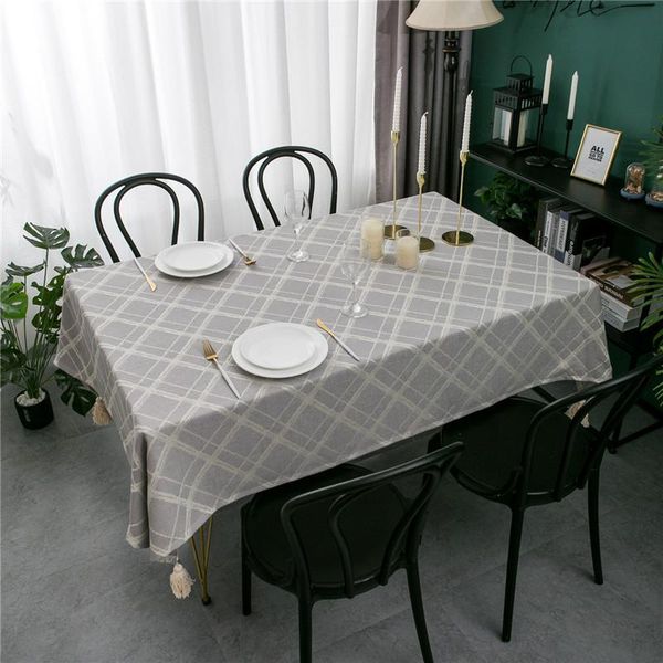 

table cloth modern and simple yarn-dyed jacquard checkered nordic tassel fringe tablecloth rectangular coffee